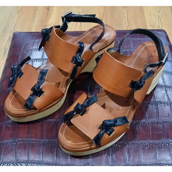 Marni Shoes - MARNI Amber Brown + Black Bow Wooden Platform Wedge Sandals 40 IT / 10 US XLNT